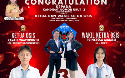 Selamat kepada Ketua OSIS Dan Wakil Ketua Osis yang baru tahun Pelajan 2023/2024 SMK Negeri 1 Tondano